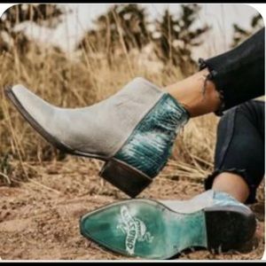 Freebird by Steven grey and teal leather boots